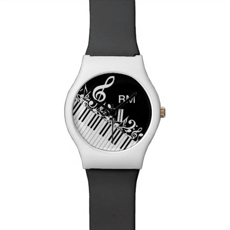 Personalized Jumbled Musical Notes And Piano Keys Wrist Watch