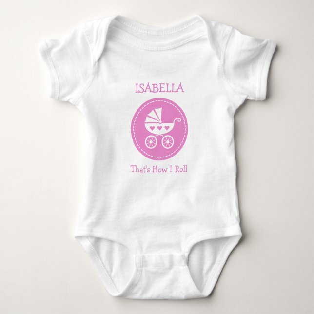 Personalized jumpsuit with cute baby carriage baby bodysuit (Front)