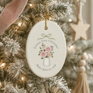 Personalized June Birth Flower First Christmas Ceramic Ornament