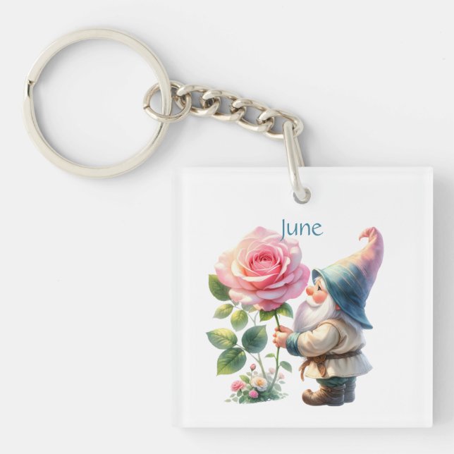Personalized June Birth Month Garden Gnome Keychain (Front)