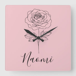 Personalized June Rose Birth Flower Gift for Her Square Wall Clock