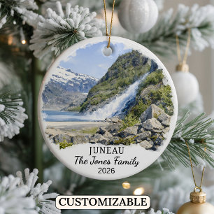 Personalized Juneau Ornament, Custom Alaska Ceramic Ornament