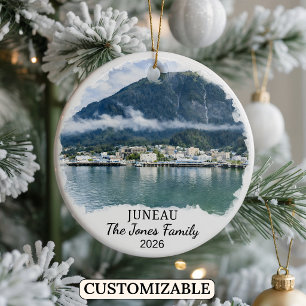 Personalized Juneau Ornament, Custom Alaska Ceramic Ornament