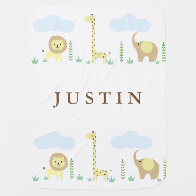 Personalized Jungle Animals Baby Blanket (Front)