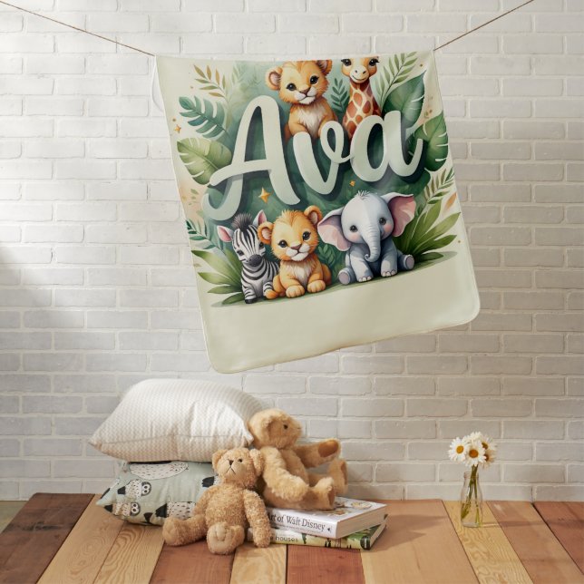 Personalized Jungle Animals Baby Blanket – Ava (In Situ)