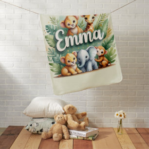 Personalized Jungle Animals Baby Blanket – Emma