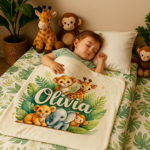 Personalized Jungle Animals Baby Blanket – Olivia