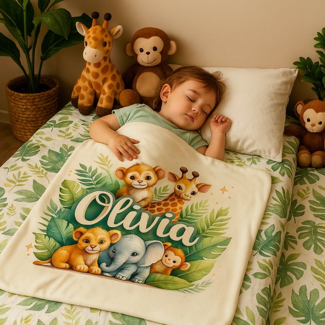 Personalized Jungle Animals Baby Blanket – Olivia (Creator Uploaded)
