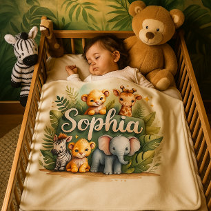 Personalized Jungle Animals Baby Blanket – Sophia