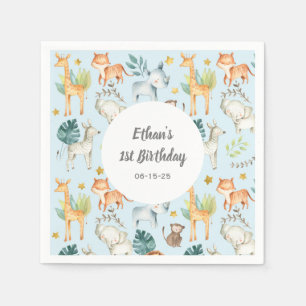 Personalized Jungle animals boy first birthday Napkins