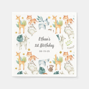 Personalized Jungle animals first birthday party Napkins