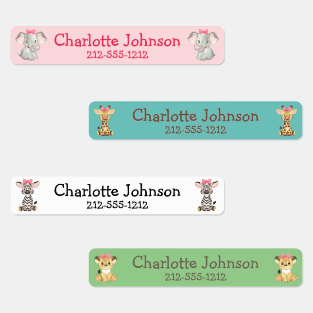 Personalized Jungle Animals Girls Name  Kids' Labels (Group)