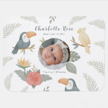 Personalized Jungle Baby Birth Stats Photo Blanket