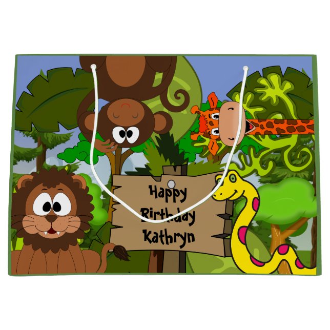 Personalized Jungle Birthday Large Gift Bag (Front)