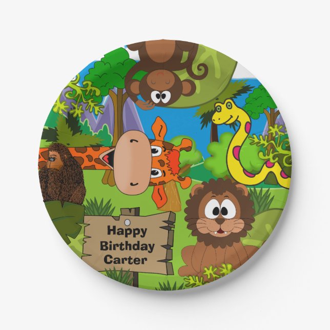 Personalized Jungle Birthday Paper Plates (Front)