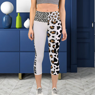 Personalized Jungle Cat Pattern Brown White Black Capri Leggings