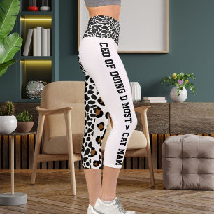 Personalized Jungle Cat Pattern Brown White Black Capri Leggings