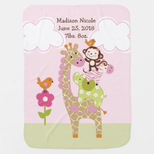 Personalized Jungle Girl Animals Stacked Baby Blanket
