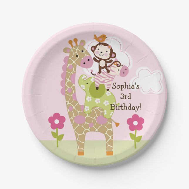 Personalized Jungle Girl Birthday Party Plates (Front)