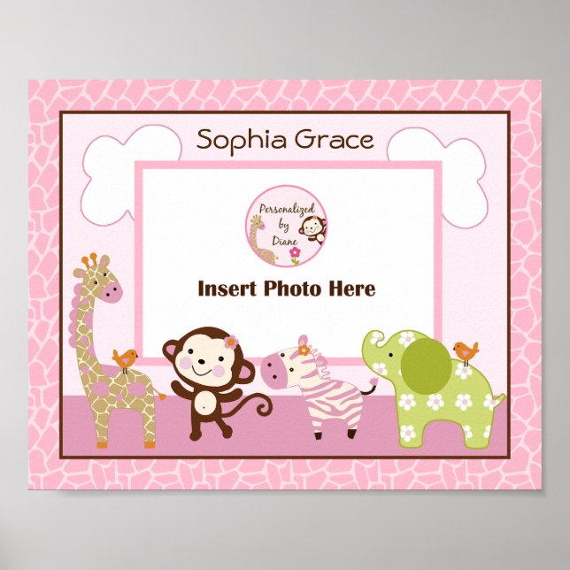 Personalized Jungle Jill/Girl Animals Photo Art Poster (Front)