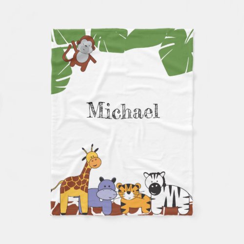 Personalized Jungle leaves with animals Fleece Blanket