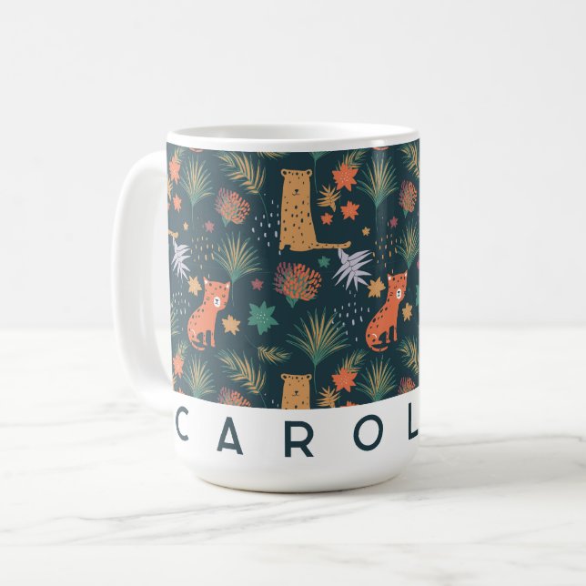 Personalized Jungle Leopard Mug | Custom Kids Cup (Front Left)