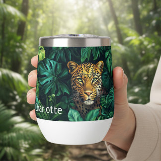 Personalized Jungle Leopard Name Gift Thermal Wine Tumbler