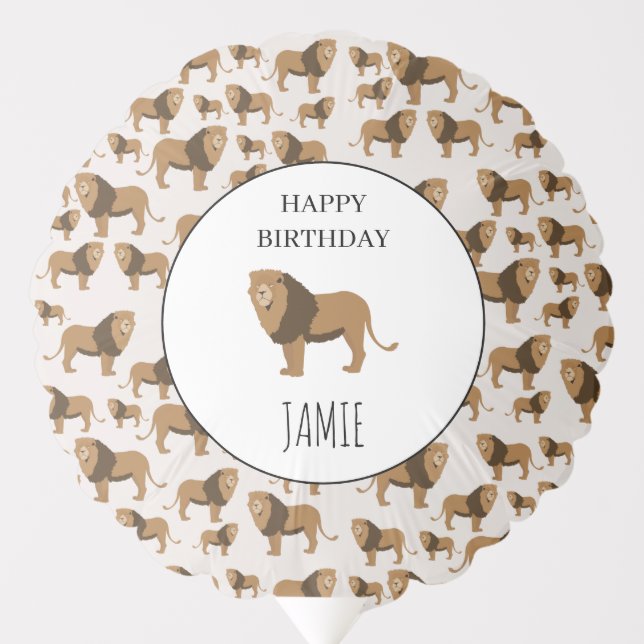 Personalized Jungle Lion Animal Pattern Birthday  Balloon (Front)