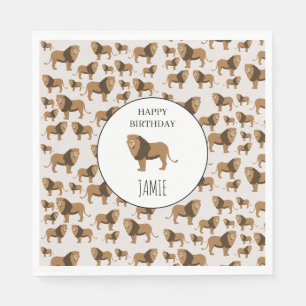 Personalized Jungle Lion Animal Pattern Birthday Napkins