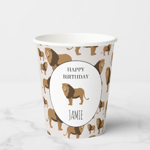Personalized Jungle Lion Animal Pattern Birthday Paper Cups | Zazzle