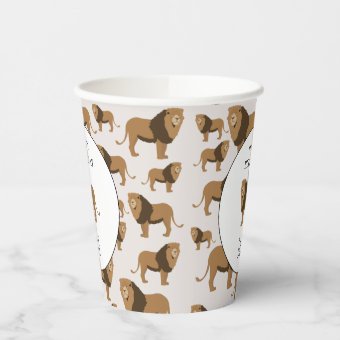 Personalized Jungle Lion Animal Pattern Birthday Paper Cups | Zazzle