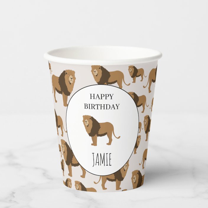 Personalized Jungle Lion Animal Pattern Birthday Paper Cups | Zazzle.com