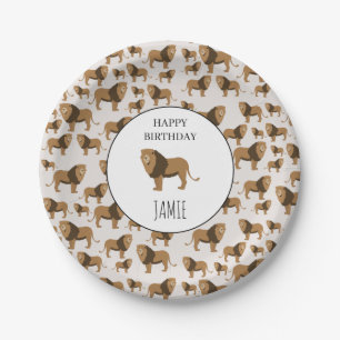 Personalized Jungle Lion Animal Pattern Birthday Paper Plates