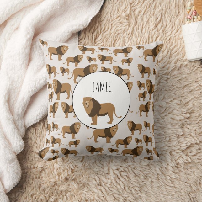 Personalized Jungle Lion Animal Pattern Throw Pillow (Blanket)