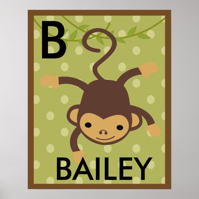 Personalized Jungle Monkey Wall Art Name Poster (Front)