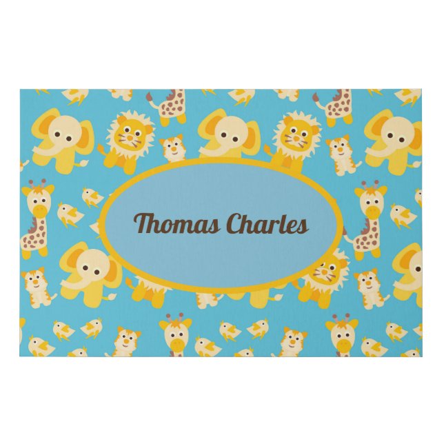 Personalized Jungle Safari  Animals Baby Gift Faux Canvas Print (Front)