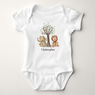 Personalized Jungle Safari Animals Lion Monkey Baby Bodysuit