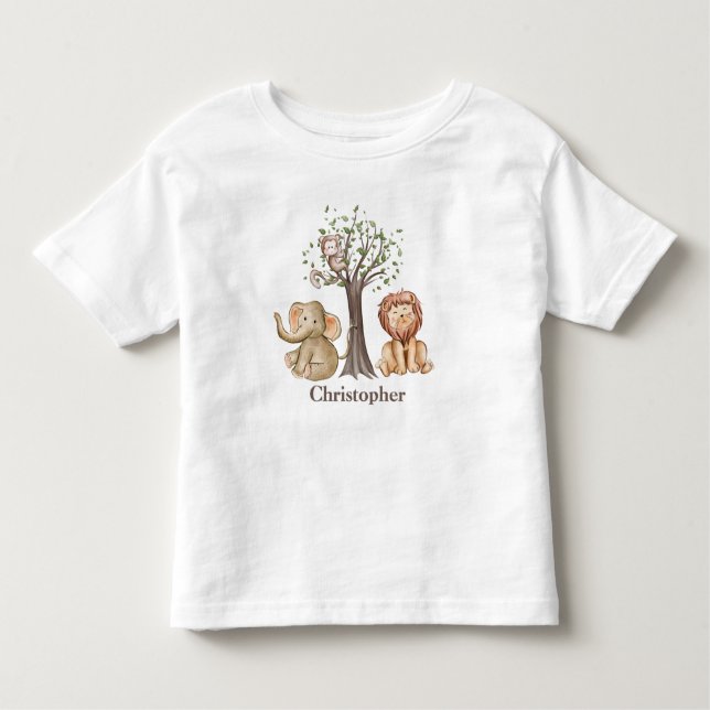 Personalized Jungle Safari Animals Lion Monkey  Toddler T-shirt (Front)