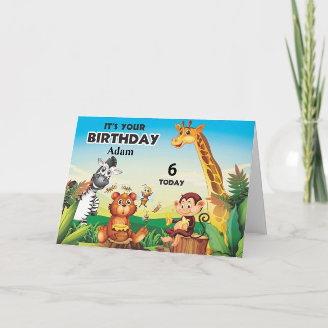 Personalized Jungle Safari Children's Birthday Card (Front)