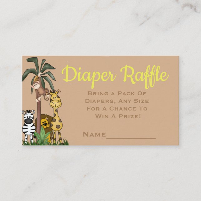 Personalized Jungle Safari Diaper Raffle Ticket Enclosure Card (Front)