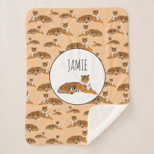 Personalized Jungle Tiger Animal Pattern Sherpa Blanket