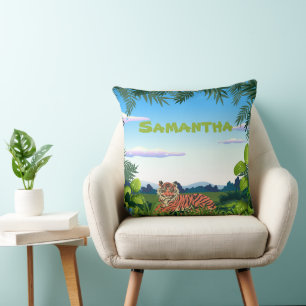 Personalized Jungle Tiger Throw Pillow