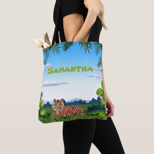 Personalized Jungle Tiger Tote Bag (Close Up)