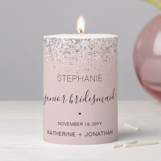 Personalized Junior Bridesmaid Glitter confetti Pillar Candle (In Situ)