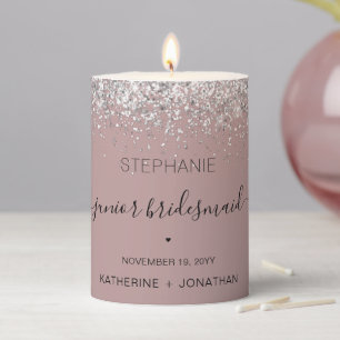 Personalized Junior Bridesmaid Glitter confetti Pillar Candle