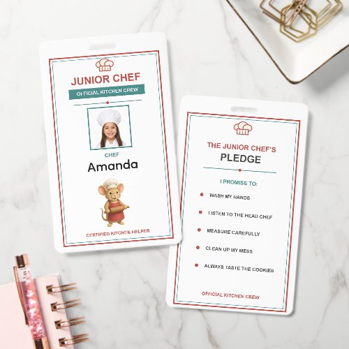 Personalized Junior Chef Kids Photo ID Badge
