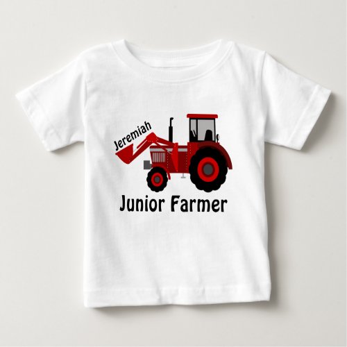 Personalized Junior Farmer and Red Tractor Baby T_Shirt