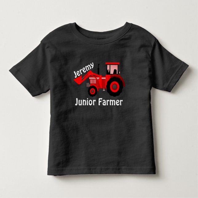 Personalized "Junior Farmer" & Red Loader Tractor Toddler T-shirt (Front)