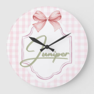 Personalized Juniper Baby Girl Nursery BowGingham Large Clock