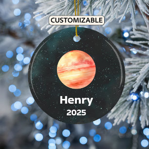 Personalized Jupiter Ornament, Solar System Ceramic Ornament